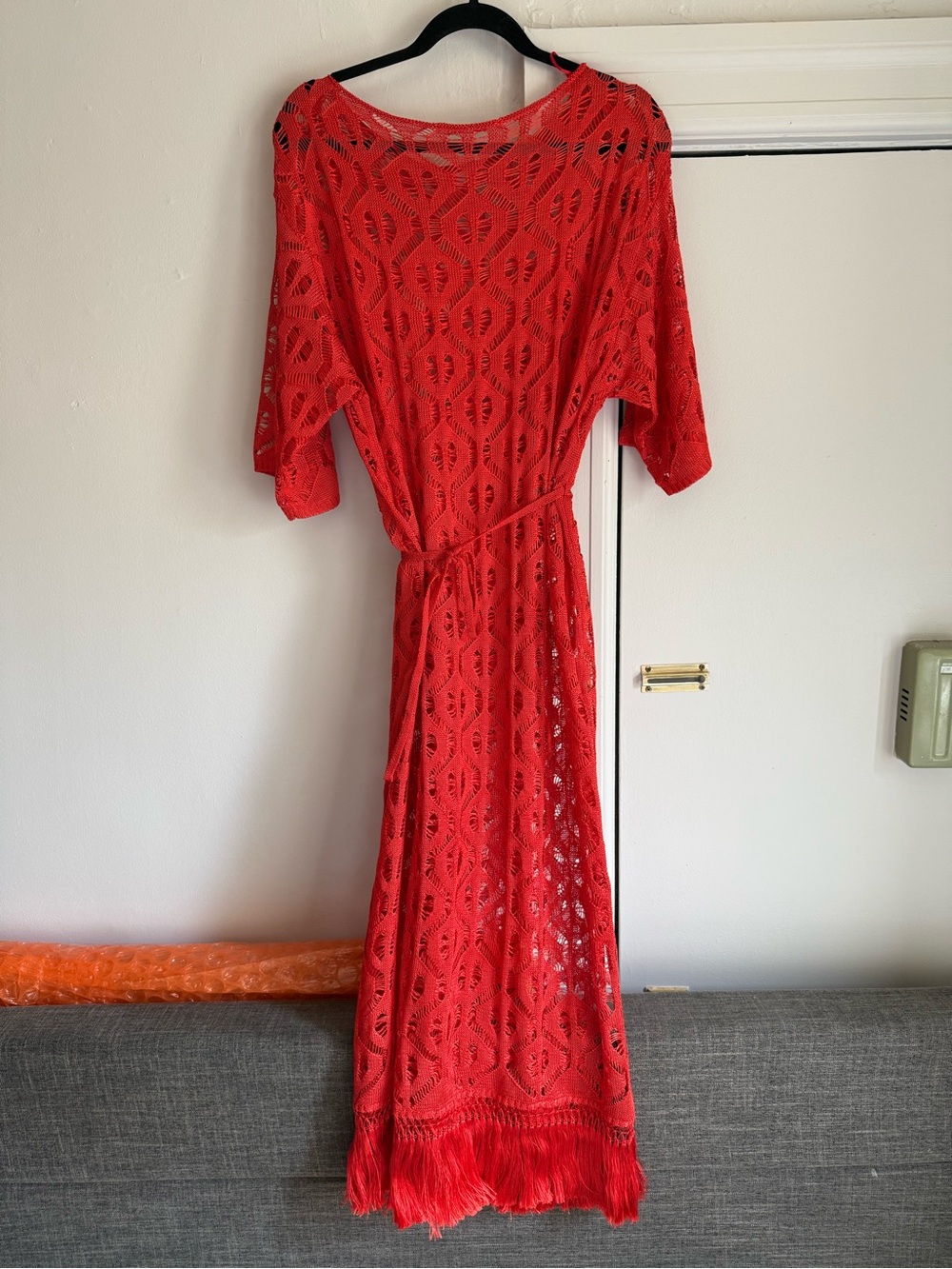 Zara Red Crochet Fringe Maxi Dress